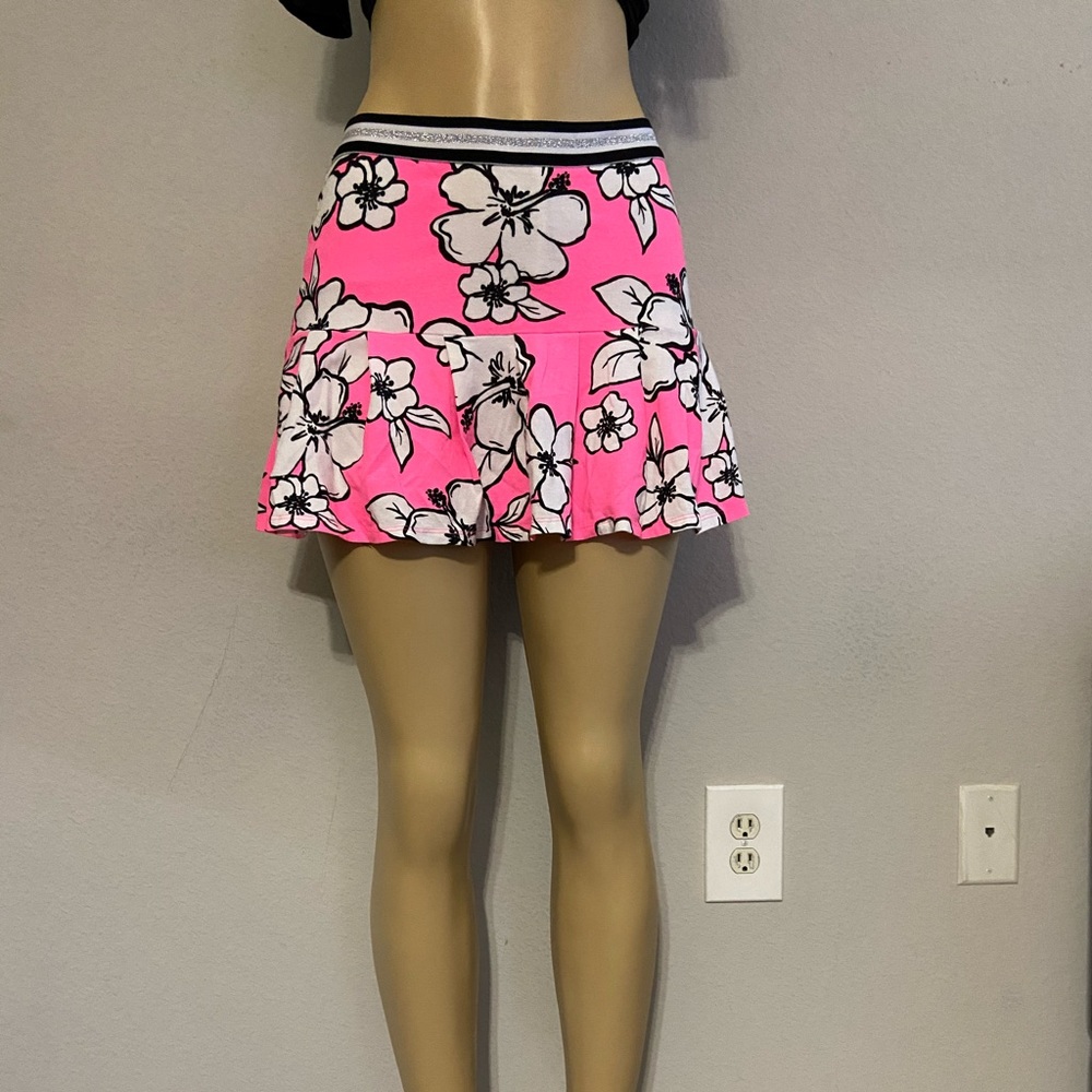 JUSTICE pink flower skirt with white shorts under